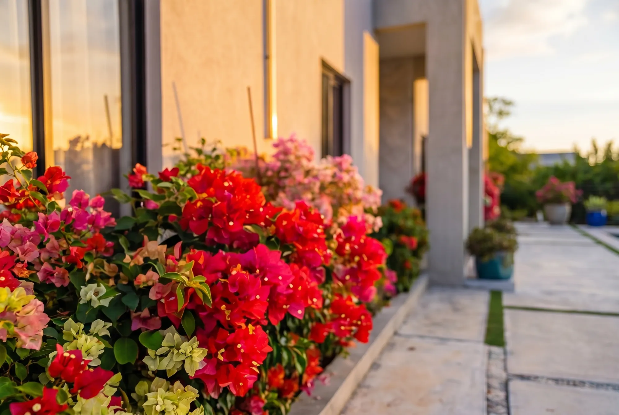 SuiteSpot exterior — bougainvillea in bloom